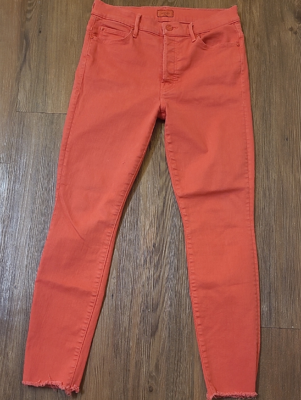 MOTHER Coral-Orange Skinny Jeans